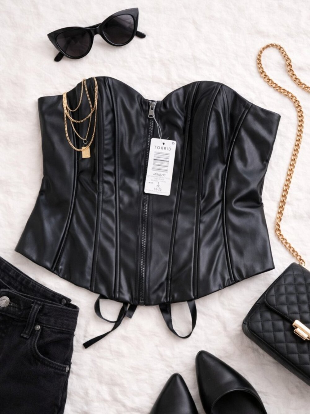 torrid Black Faux Leather Corset Top with Front Zip